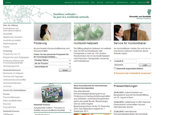 Online-Registrierung für den Neujahrsempfang der Alexander von Humboldt Stiftung 2010