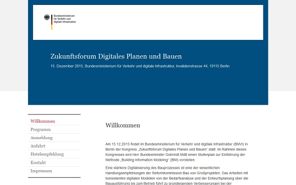 Website für das Zukunftsforum Digitales Planen und Bauen des BMVI