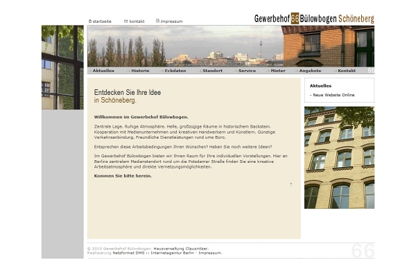 Internetauftritt mit Redaktionssystem (CMS) zur Vermarktung von Gewerbeflächen