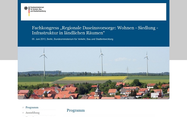 Webdesign und Online-Datenmanagement für den Fachkongress "Regionale Daseinsvorsorge" im BMVBS