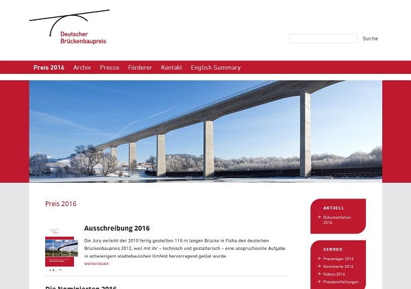 Relaunch, Hosting und Betreuung des Internetportals zum Deutschen Brückenbaupreis