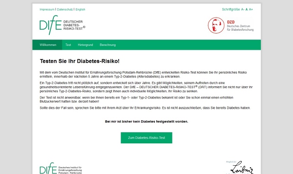 Webdesign und Programmierung für den interaktiven Diabetes Risiko Test ®