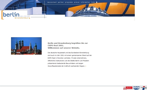 Internetauftritt zu einem Messestand der Länder Berlin und Brandenburg (Expo Real 2001).