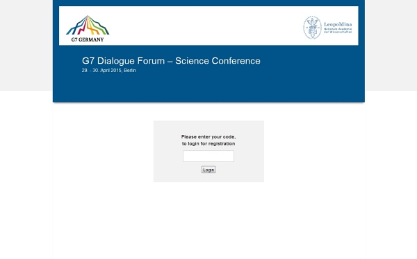 Microsite mit Registrierung für das G7 Dialogue Forum der Leopoldina