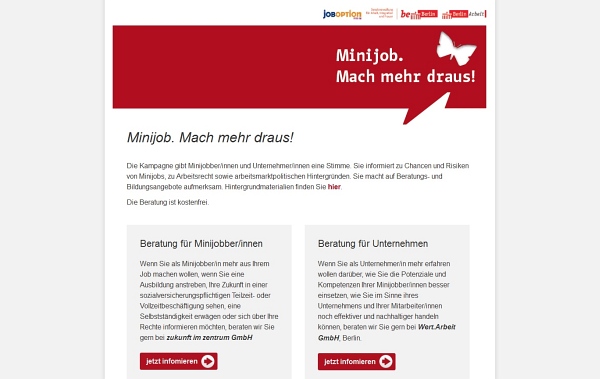 Landingpage für die Kampagne "Minijob. Mach mehr draus!