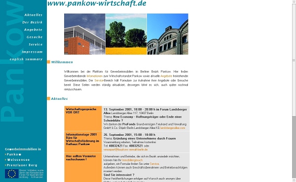 Internetauftritt zur Vermarktung von Gewerbeimmobilien im Bezirk Pankow
