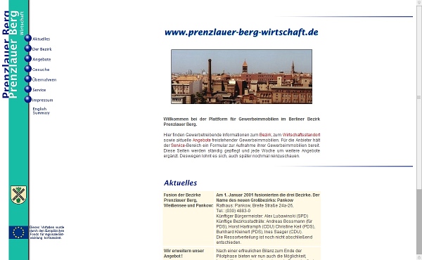 Internetauftritt zur Vermarktung von Gewerbeimmobilien im Bezirk Prenzlauer Berg