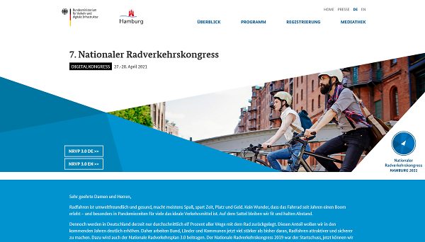 Website und Datenmanagement  für den Nationalen Radverkehrskongress des BMVI