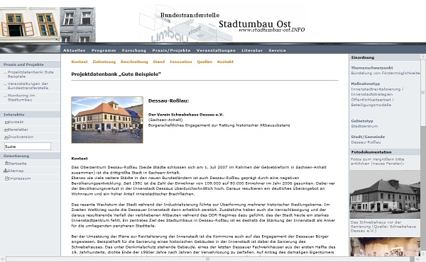 Internetportal für die Bundestransferstelle Stadtumbau Ost mit CMS