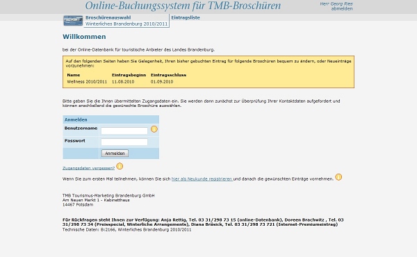 Online-Buchungssystem und Datenmanagement für touristische Anbieter im Land Brandenburg