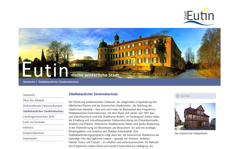 Screenshot 1: Projektportal mit CMS für die Stadt Eutin