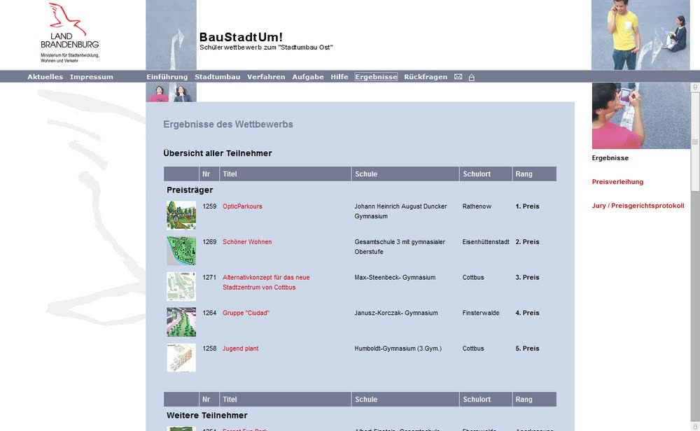 Screenshot 3: Online-Plattform zur Steuerung und Dokumentation des Wettbewerbs "Baustadtum