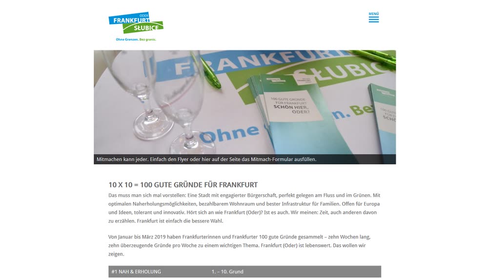 Screenshot 2: Kampagnenwebsite für die Stadt Frankfurt (Oder)