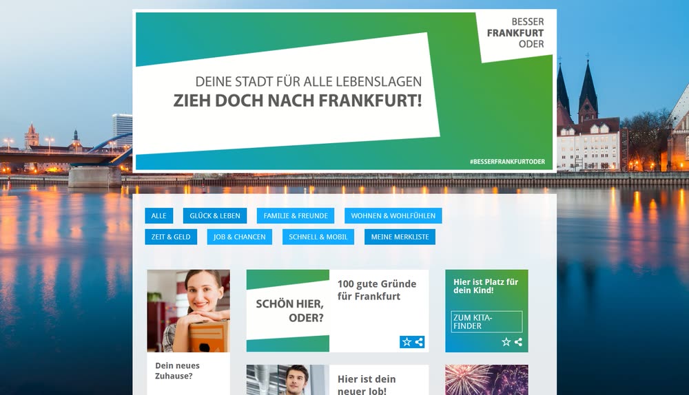 Screenshot 1: Relaunch der zentralen Kampagnenwebsite für die Stadt Frankfurt (Oder)