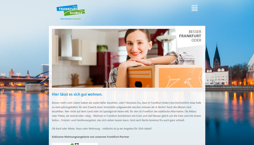 Screenshot 2: Relaunch der zentralen Kampagnenwebsite für die Stadt Frankfurt (Oder)