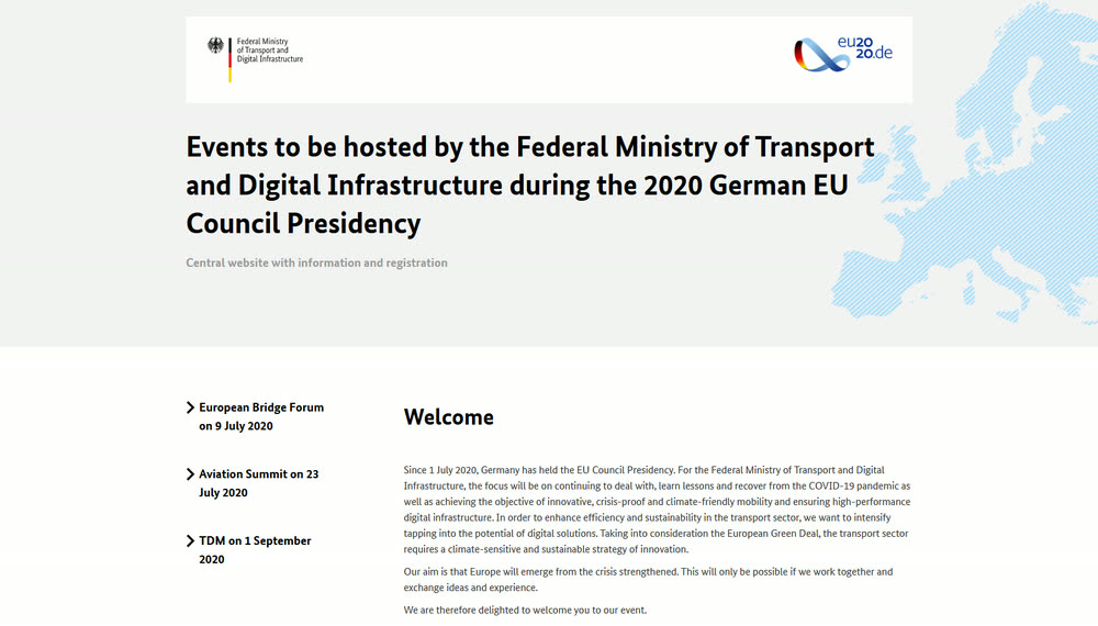 Screenshot 1: Rahmenvertrag für Webseiten zur Registrierung von Nutzern für Veranstaltungen des BMVI 2020