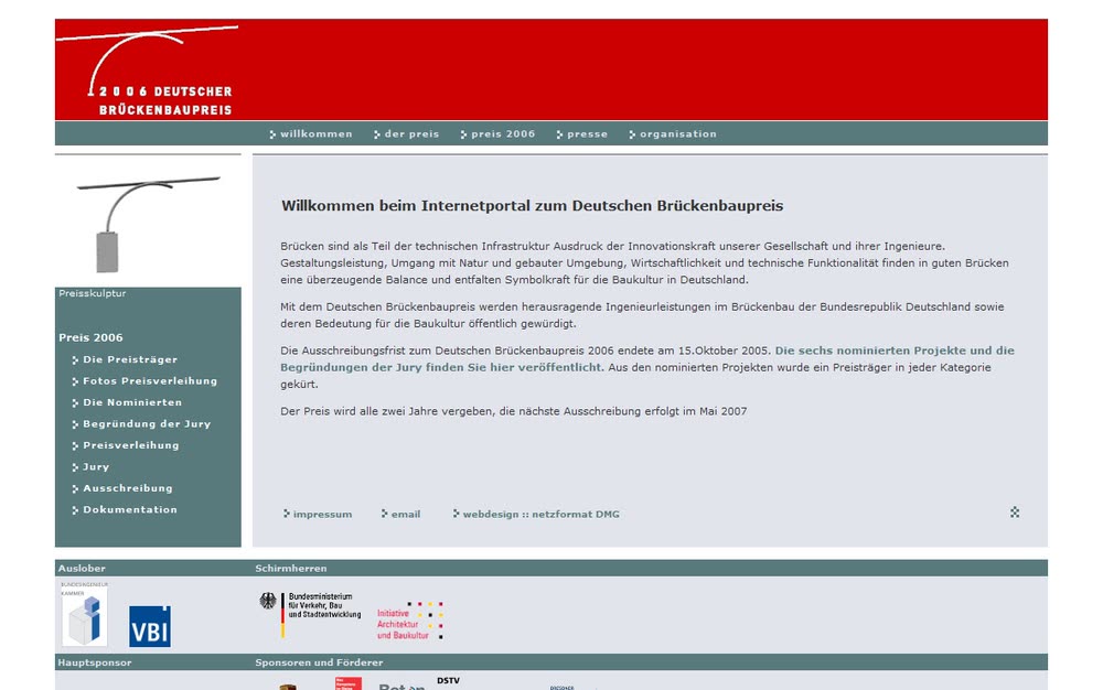 Screenshot 1: Relaunch: Internetportal zum Deutschen Brückenbaupreis