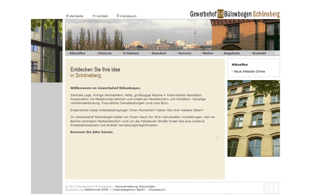 Screenshot 1: Internetauftritt mit Redaktionssystem (CMS) zur Vermarktung von Gewerbeflächen
