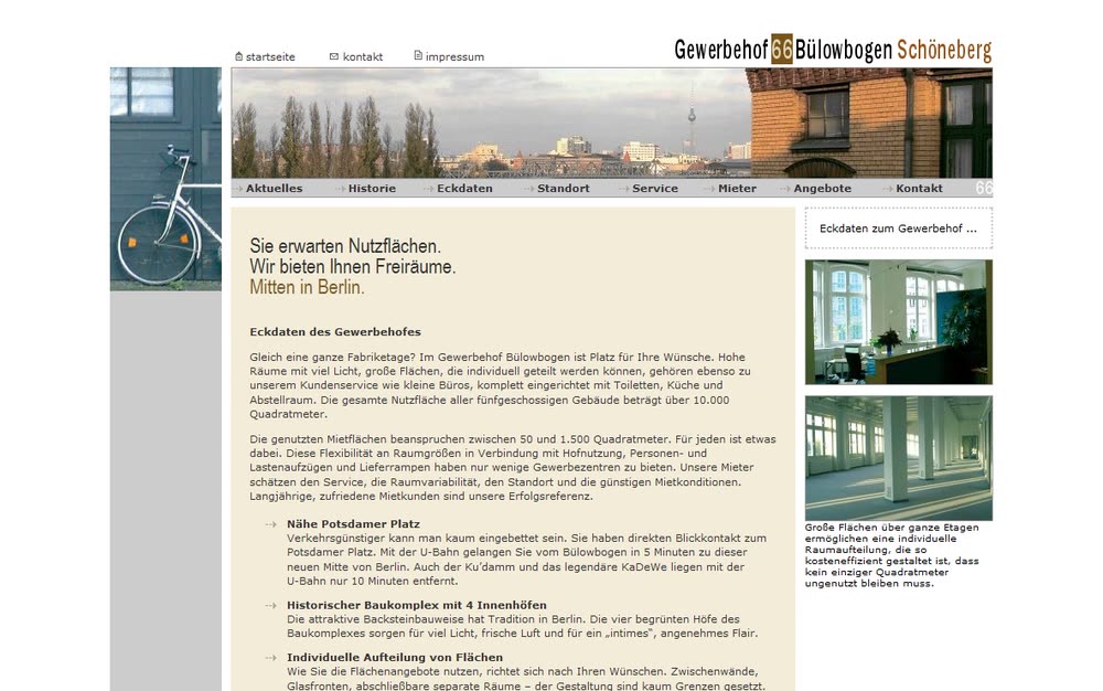 Screenshot 2: Internetauftritt mit Redaktionssystem (CMS) zur Vermarktung von Gewerbeflächen