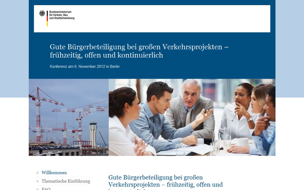 Screenshot 1: Website mit Onlineanmeldung und Datenmanagement für eine Konferenz des BMVBS