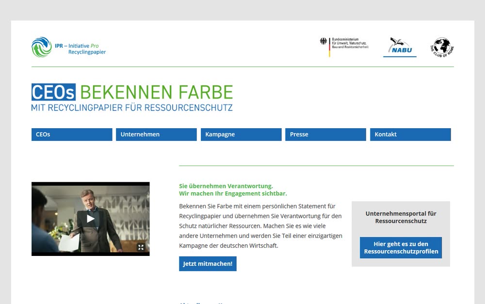 Screenshot 1: Relaunch der Kampagnenwebsite CEOs für Recyclingpapier mit Wordpress