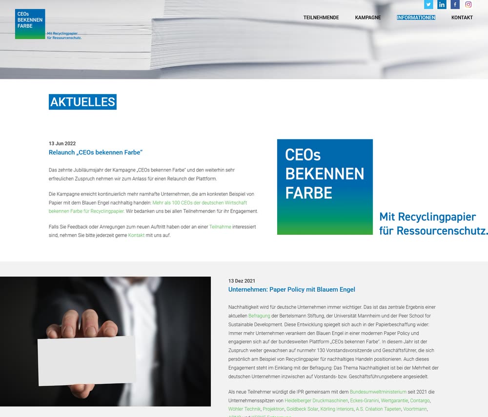 Screenshot 3: Relaunch der Kampagnenwebsite CEOs bekennen Farbe mit Wordpress