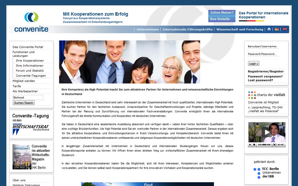 Screenshot 2: Internetportal für internationale Kooperationen mit CMS