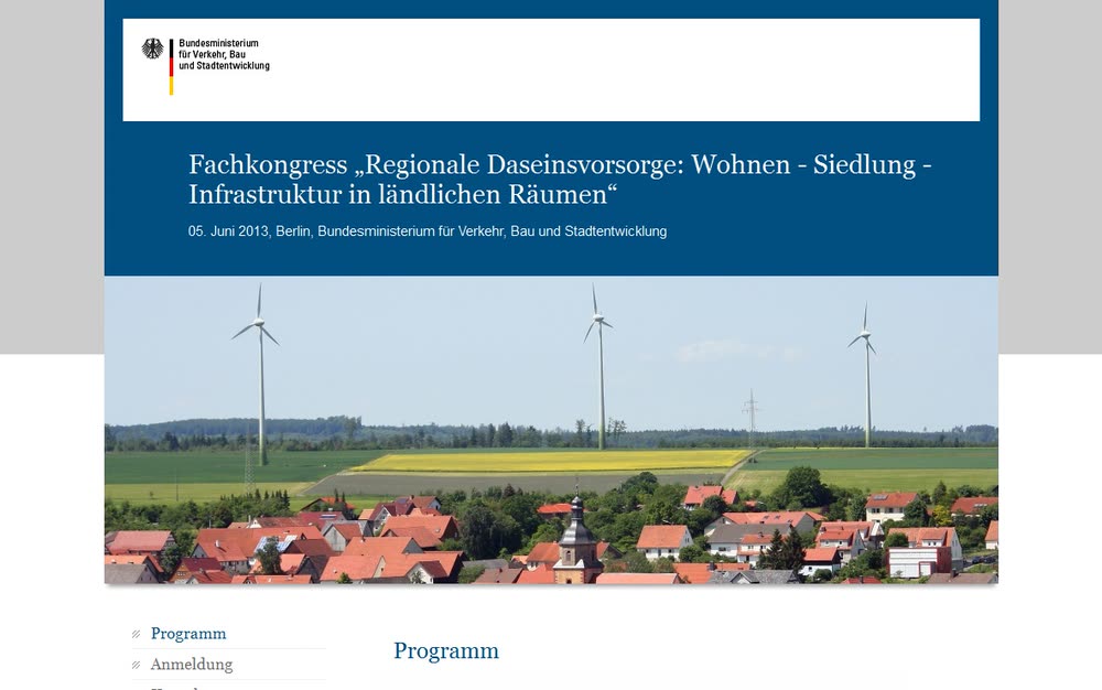 Webdesign und Online-Datenmanagement für den Fachkongress "Regionale Daseinsvorsorge" im BMVBS