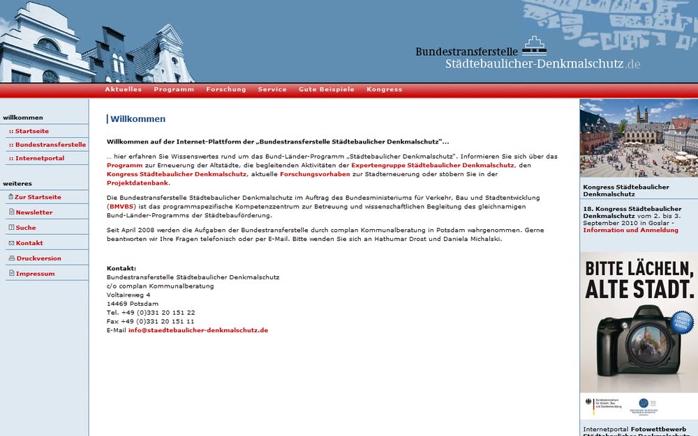 Screenshot 2: Internetportal mit CMS zum Bundesprogramm "Städtebaulicher Denkmalschutz