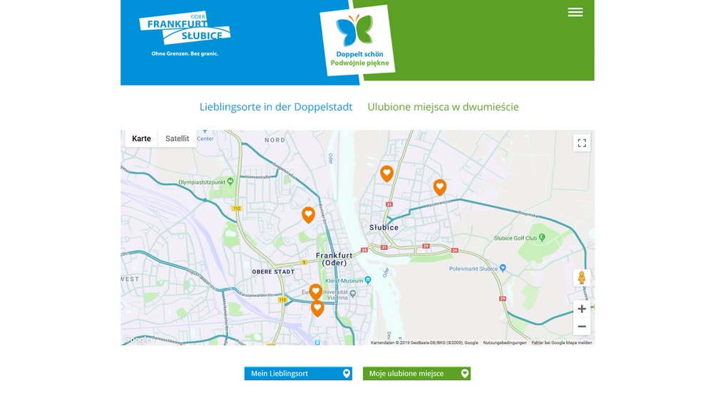 Screenshot 1: Kampagnenwebsite für die Doppelstadt Frankfurt (Oder) - Slubice
