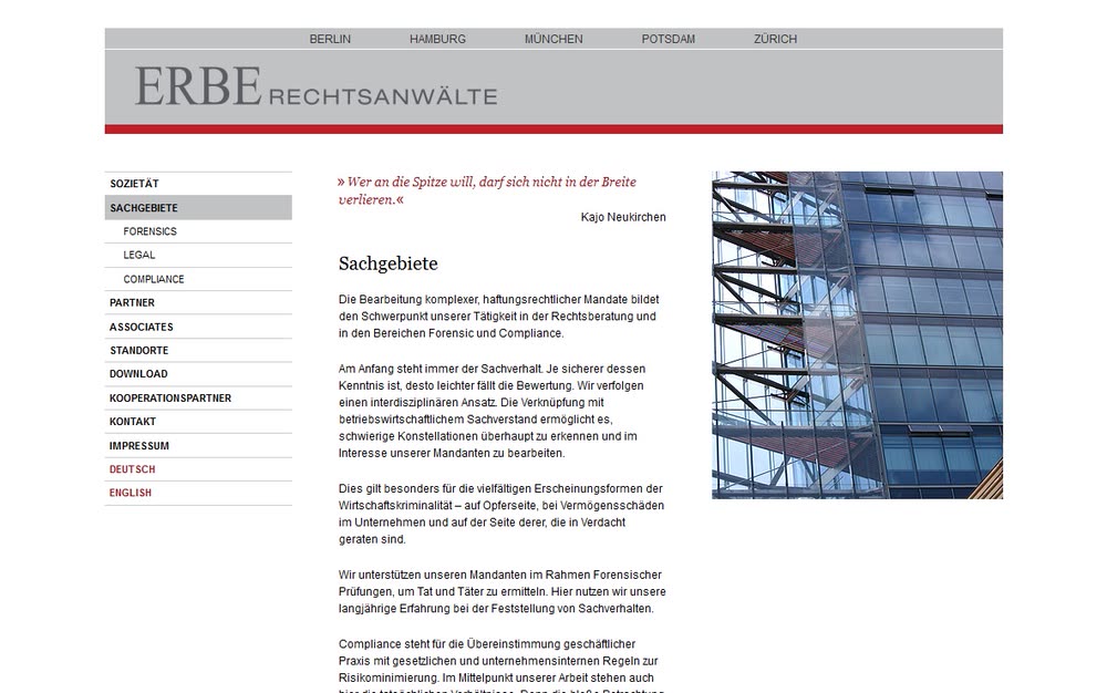Screenshot 1: Internetauftritt mit Webdesign und CMS für eine Anwaltssozietät