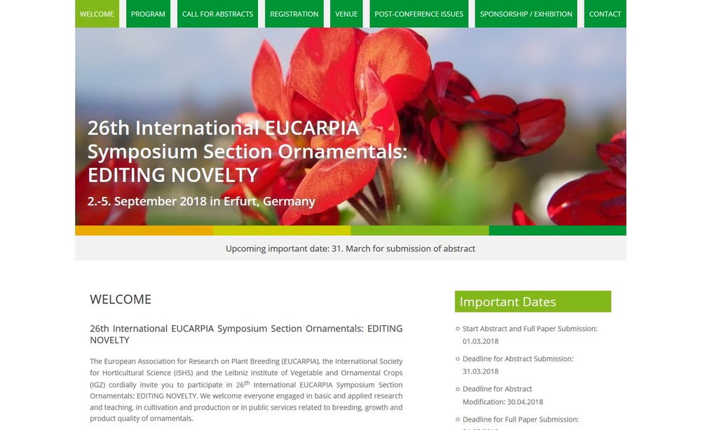Screenshot 1: Website für das internationale EUCARPIA Symposium mit CMS und Datenmanagement