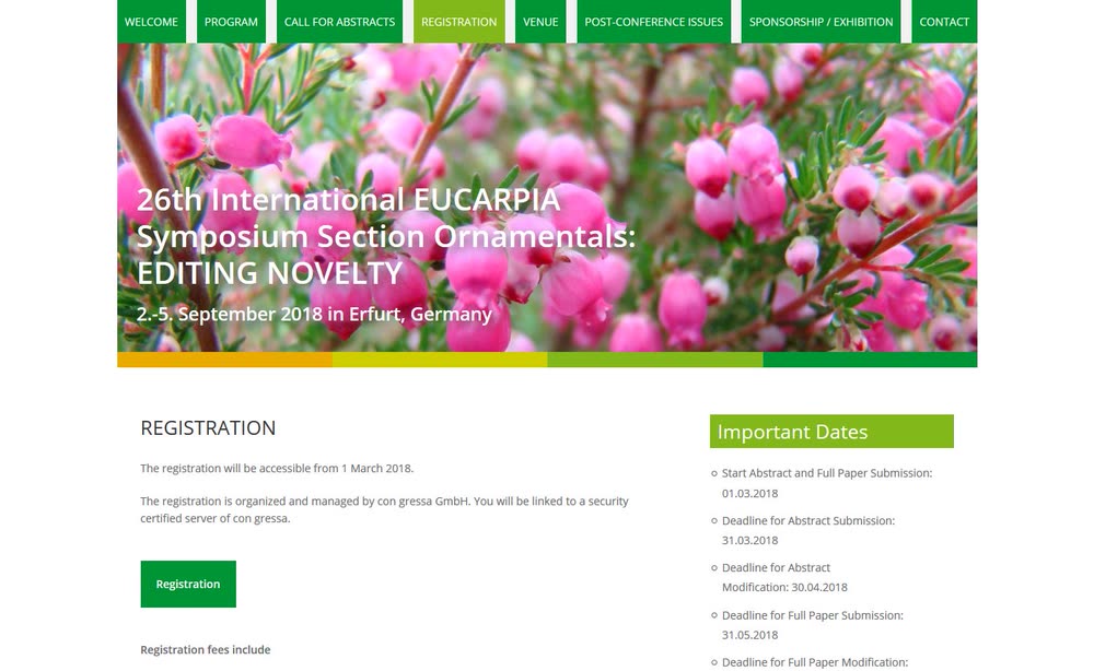 Screenshot 2: Website für das internationale EUCARPIA Symposium mit CMS und Datenmanagement