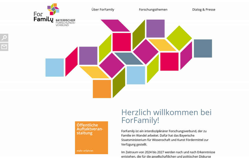 Screenshot 1: Designleistungen und Website für den Forschungsverbund ForFamily
