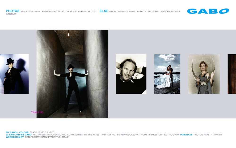 Screenshot 3: Relaunch des Internetauftritts für die Star-Fotografin GABO 2008