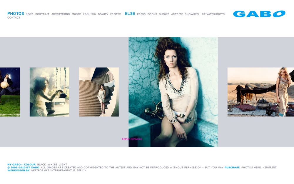 Screenshot 2: Relaunch des Internetauftritts für die Star-Fotografin GABO 2008