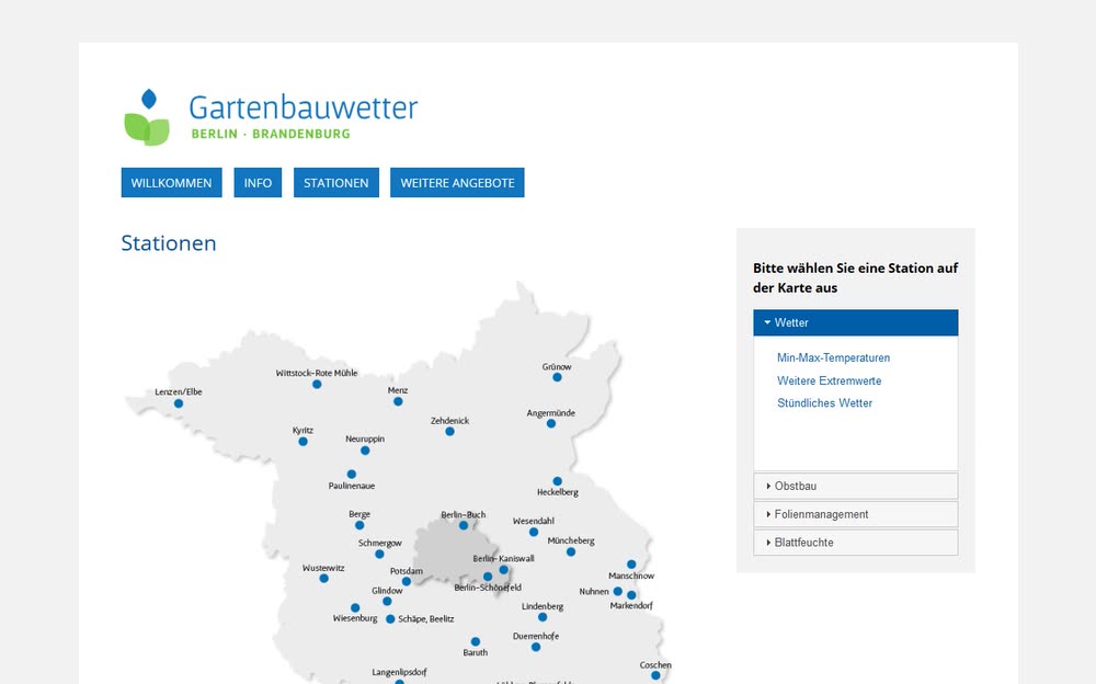 Screenshot 2: Programmierung einer Plattform für die Visualisierung von Wetter- und Messdaten aus Berlin und Brandenburg