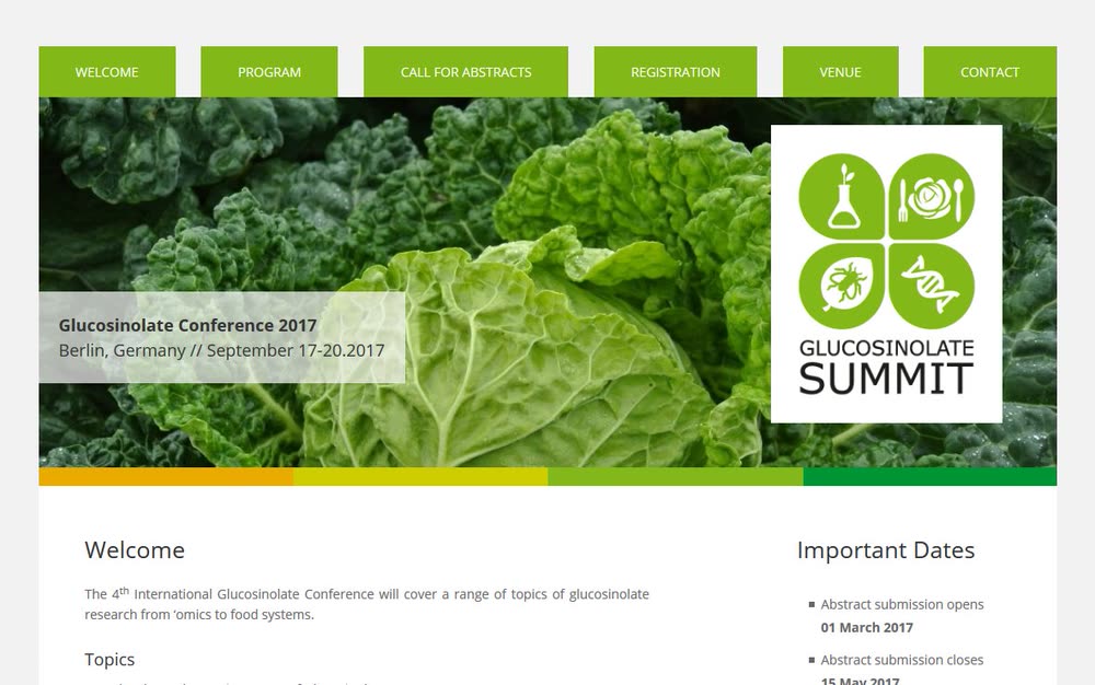 Screenshot 1: Website für die internationale Glucosinolate Conference 2017 mit CMS und Datenmanagement