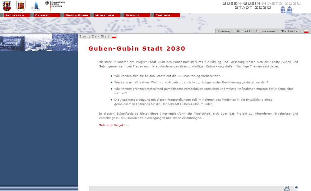 Screenshot 2: Dialog-orientiertes Internetportal für die Stadt Guben (im Rahmen von "Stadt 2030")