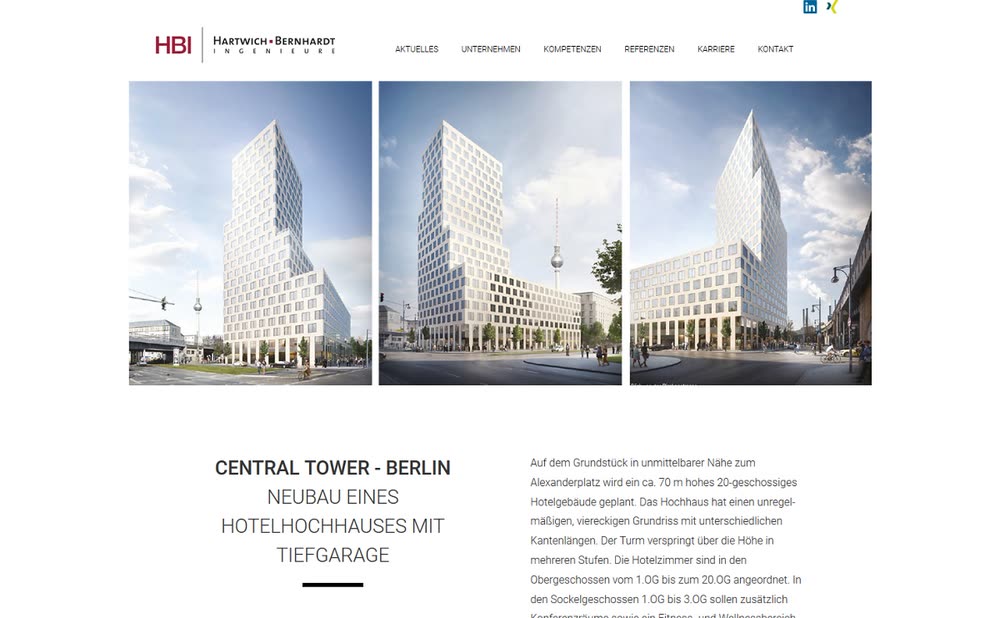 Screenshot 3: Website mit Wordpress für das Ingenieurunternehmen HBI
