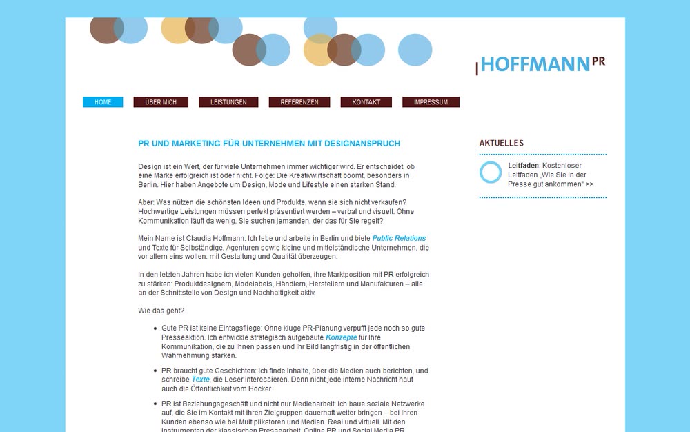 Screenshot 1: Realisierung Internetauftritt mit Wordpress als CMS