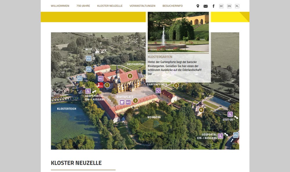 Screenshot 2: Website 750 Jahre Kloster Neuzelle mit Betreuung