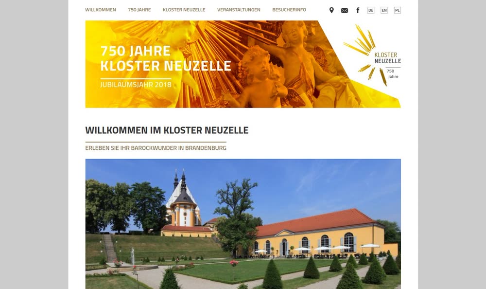 Screenshot 1: Website 750 Jahre Kloster Neuzelle mit Betreuung