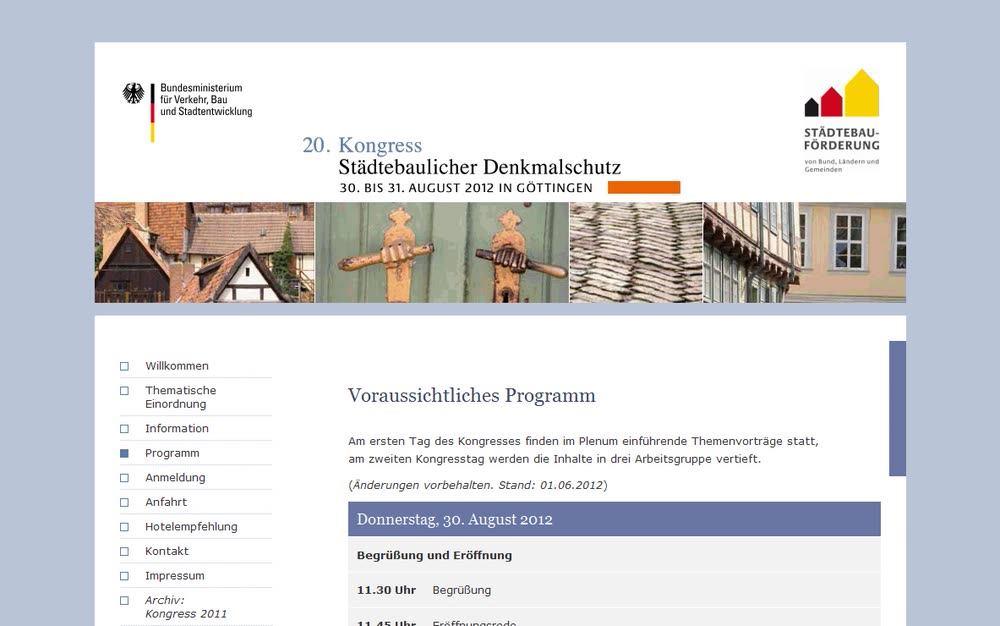 Screenshot 3: Website und Datenmanagement zum Kongress Städtebaulicher Denkmalschutz