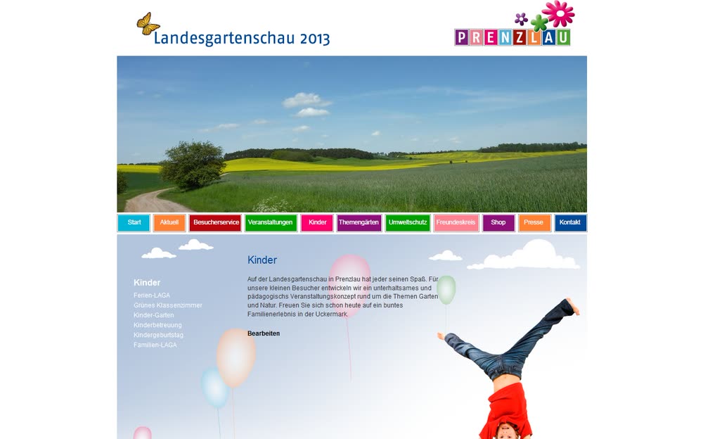 Screenshot 1: Offizieller Internetauftritt mit CMS für die LAGA Prenzlau 2013