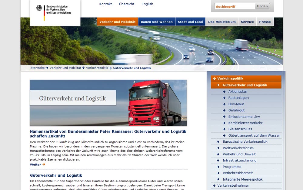 Screenshot 3: Webdesign, Internetauftritt und Online-Registrierung für die Logistikkonferenz des BMVBS