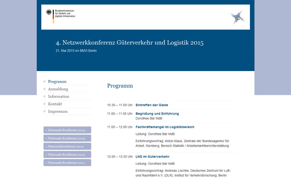 Webdesign, Internetauftritt und Online-Registrierung für die Logistikkonferenz des BMVBS