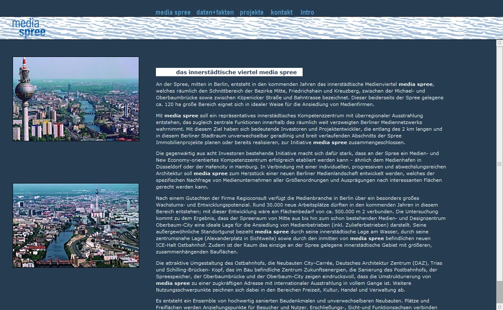 Screenshot 2: Internetauftritt zur Vermarktung von Immobilien des Konsortiums mediaspree