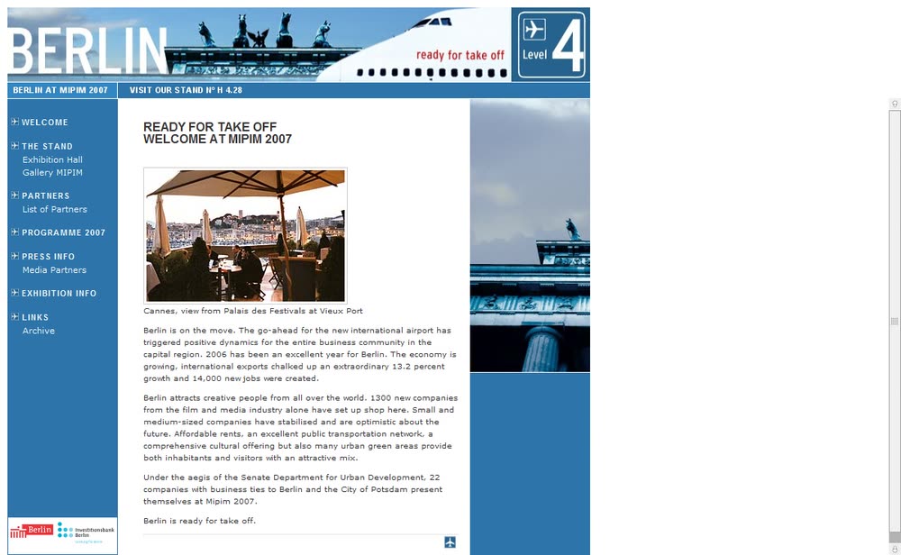 Screenshot 2: Internetauftritt zum Messestand Land Berlin auf der Immobilienmesse MIPIM