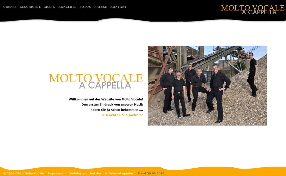 Internetauftritt mit Musikeinbindung für eine A Capella Gruppe
